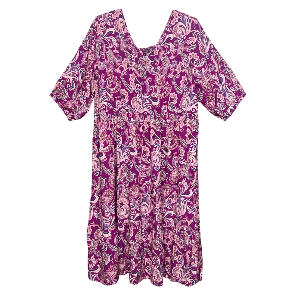 NWT Bloomchic Paisley Maxi Dress Women Plus Size 28 Purple V-Neck Short Sleeve